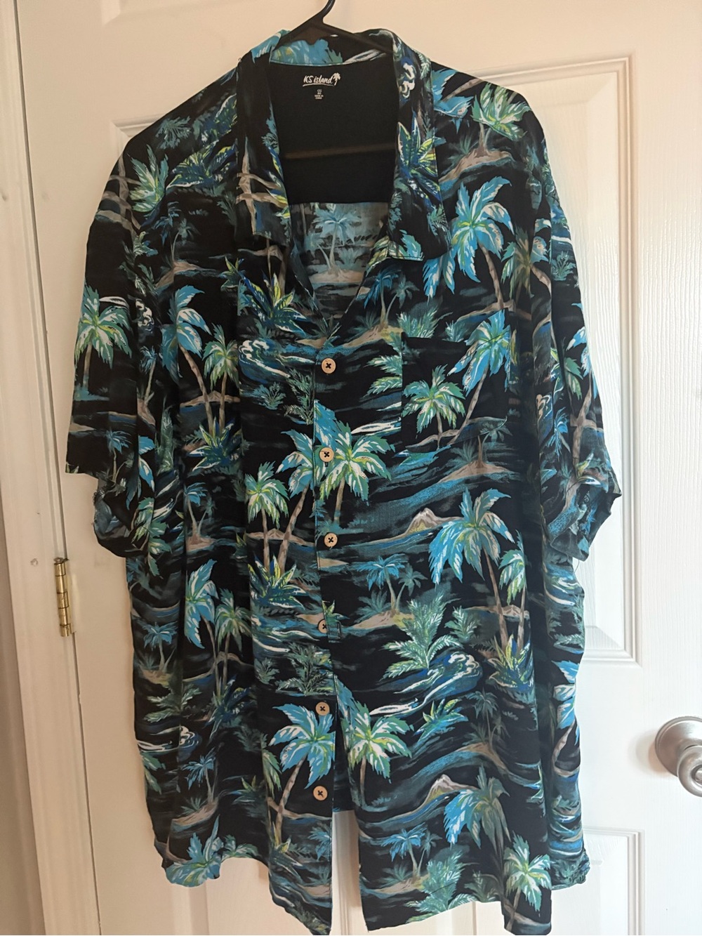 St. John's Bay Black Tropical Palm Short-Sleeve Button-Up Shirt